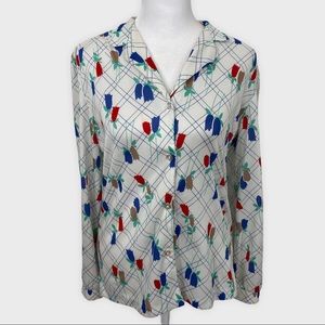 Vintage 70’s White Red Blue Floral Tulip Button Down Shirt